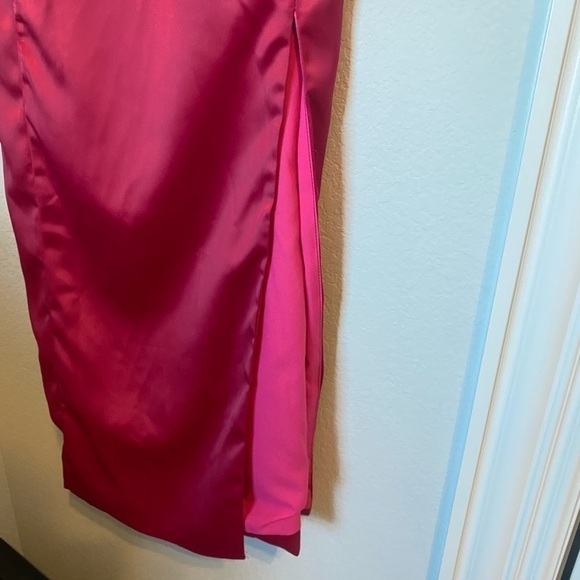 NWOT Fuchsia Satin Midi Slip Dress, Spaghetti Strap, Elegant & Feminine Hot Pink - Picture 4 of 5